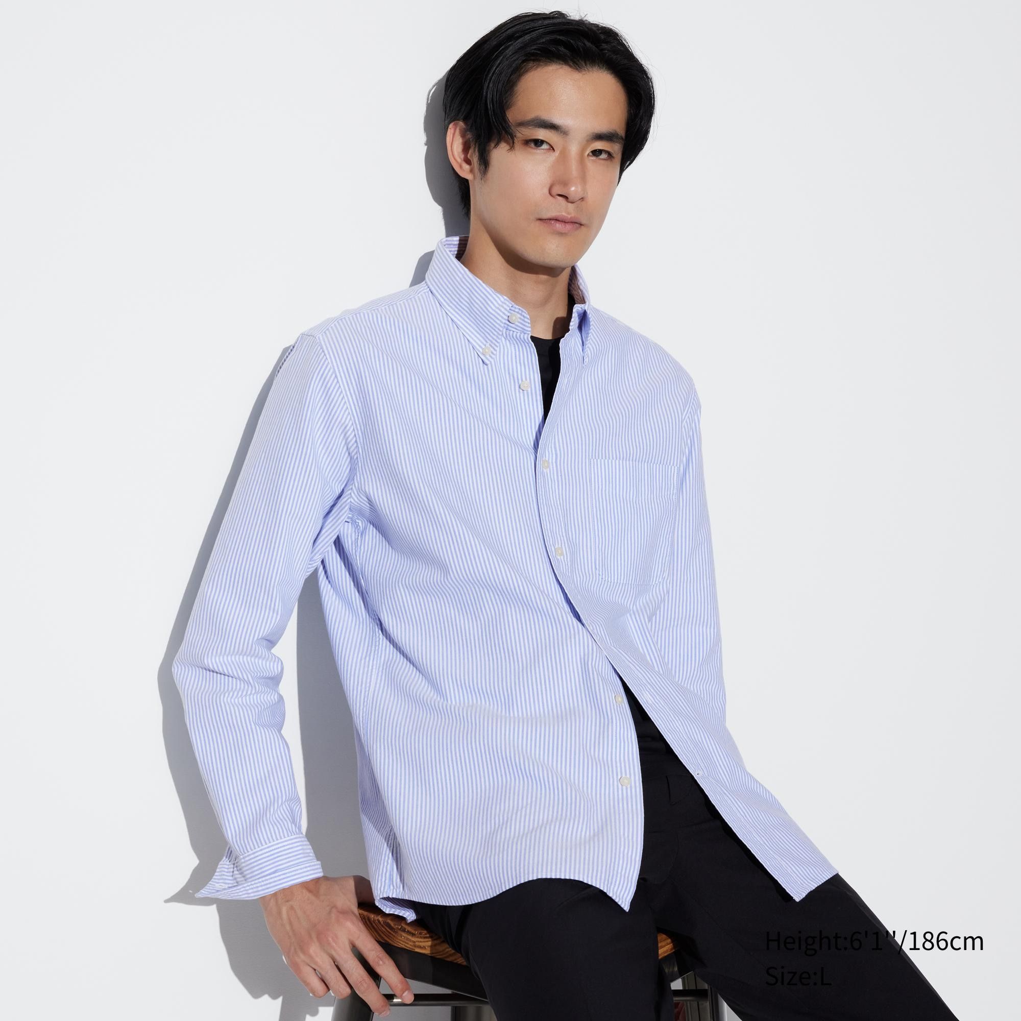 Blue Uniqlo Slim Fit Striped Oxford Shirt Regular Collar | KUHFL-0238