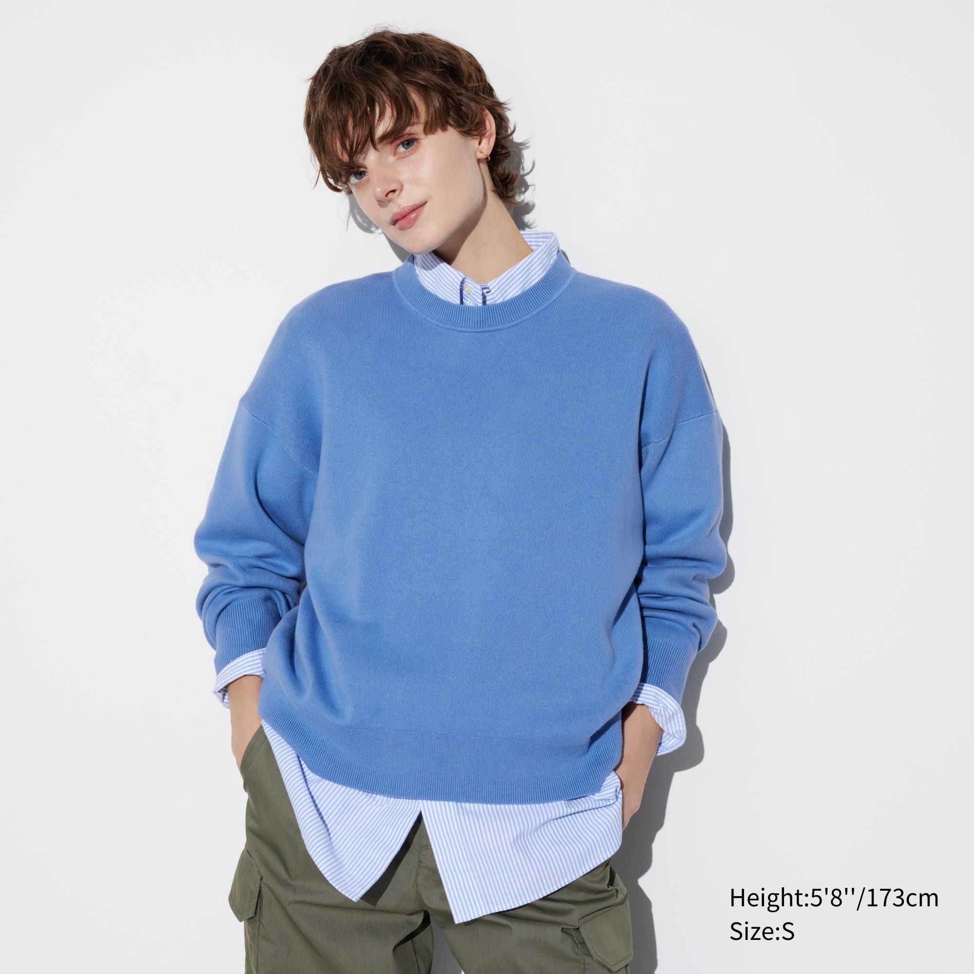 Blue Uniqlo Smooth Cotton Relaxed Fit Crew Neck Jumper | NOUHA-7654