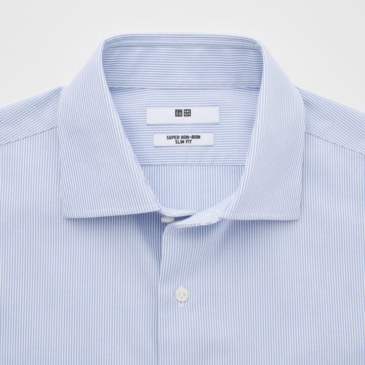 Blue Uniqlo Super Non Iron Slim Fit Striped Shirt Semi Cutaway Collar | JFQCP-6139
