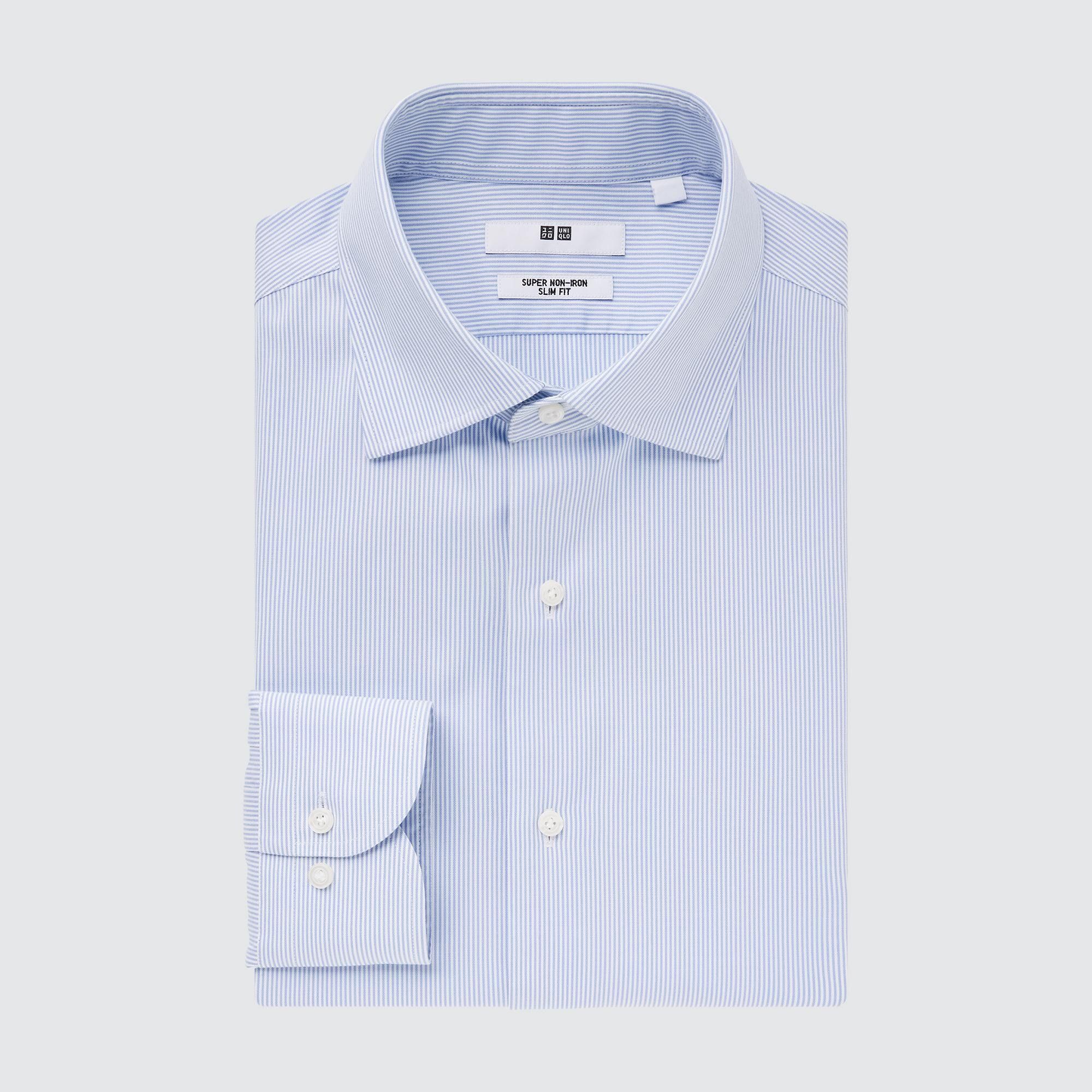 Blue Uniqlo Super Non Iron Slim Fit Striped Shirt Semi Cutaway Collar | JFQCP-6139