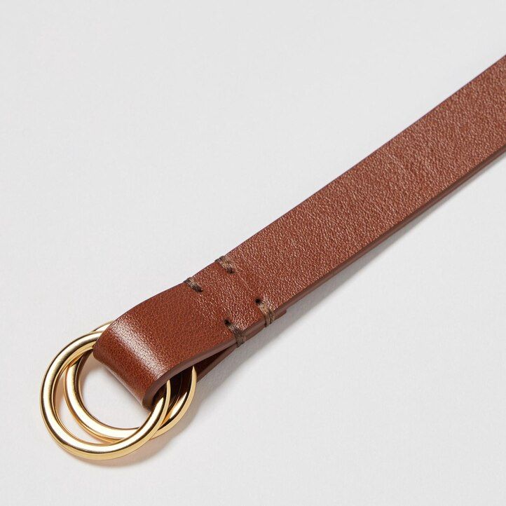 Brown Uniqlo Double Ring Narrow Leather Belt | QAIBF-6578