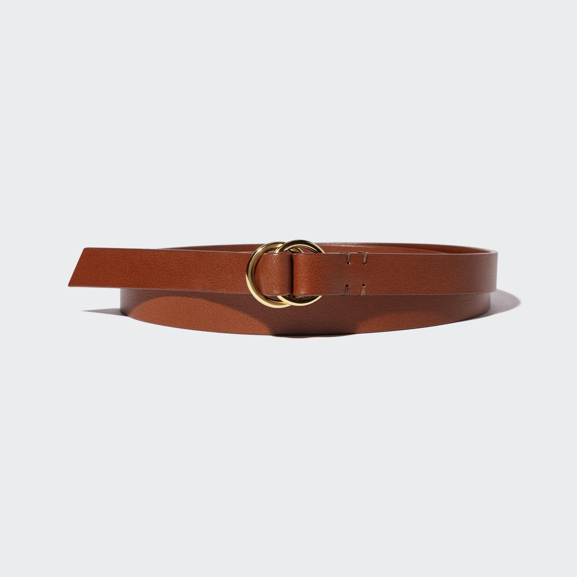 Brown Uniqlo Double Ring Narrow Leather Belt | QAIBF-6578
