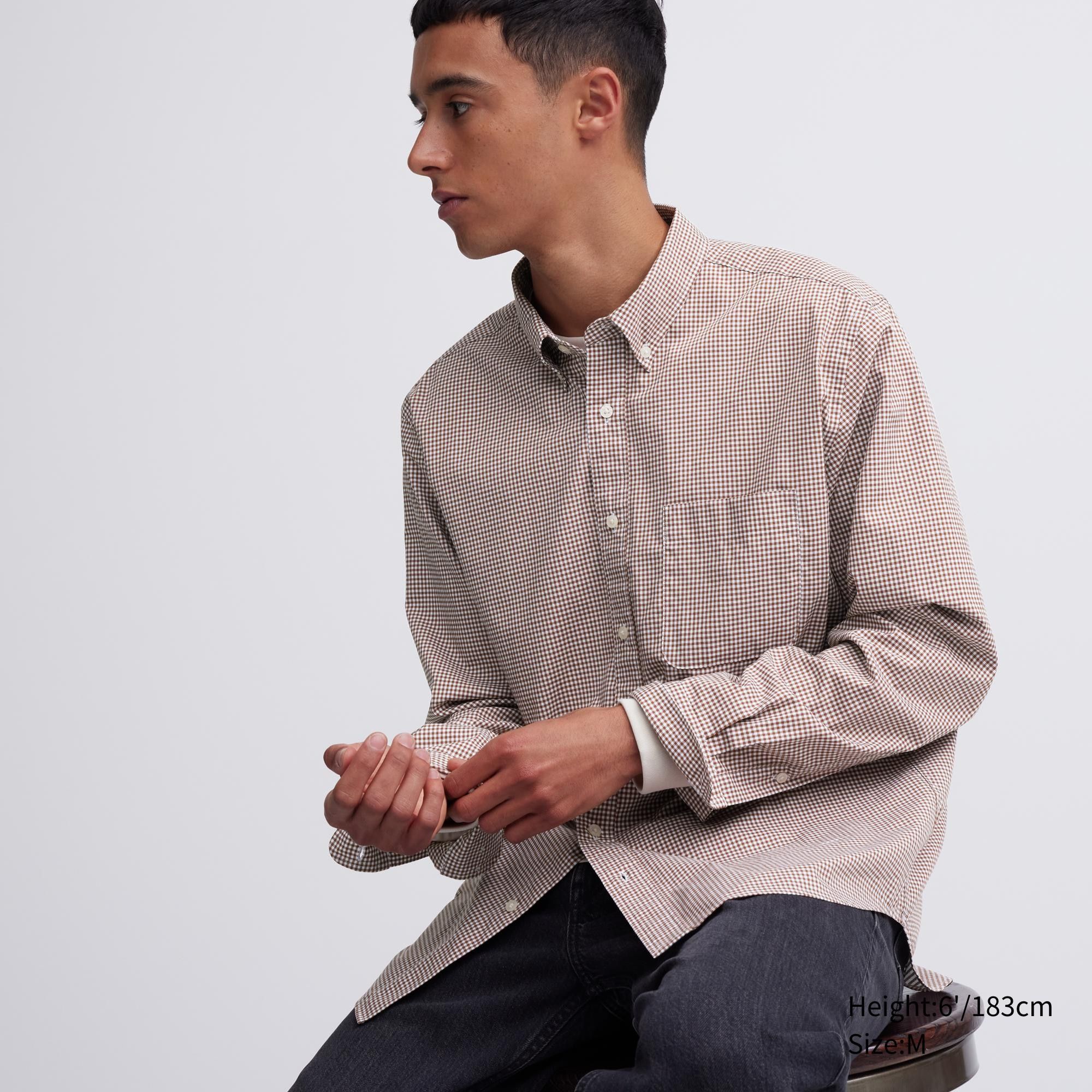 Brown Uniqlo Extra Fine Cotton Broadcloth Regular Fit Checked Shirt Button Down Collar | WPLYU-6783