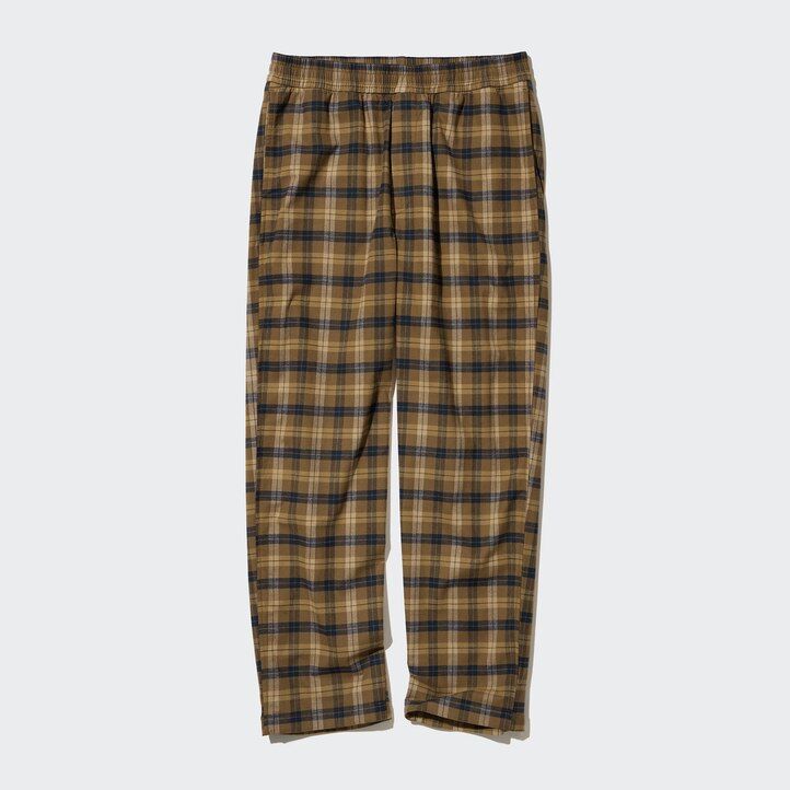 Brown Uniqlo Flannel Easy Patterned Ankle Length Trousers | URXFW-6319