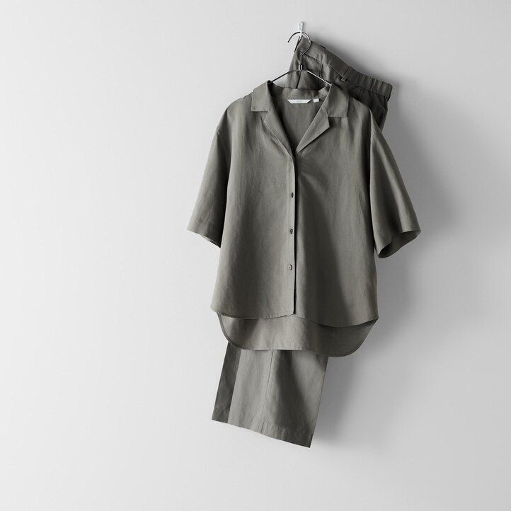 Brown Uniqlo Linen Blend Open Collar Short Sleeved Shirt | MBJYA-9406