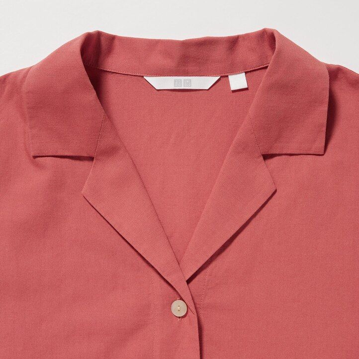 Brown Uniqlo Linen Blend Open Collar Short Sleeved Shirt | MBJYA-9406
