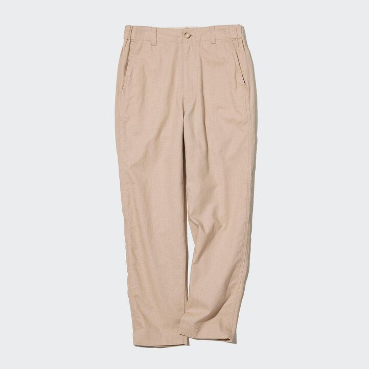 Brown Uniqlo Linen Cotton Tapered Trousers | CVNTJ-0643