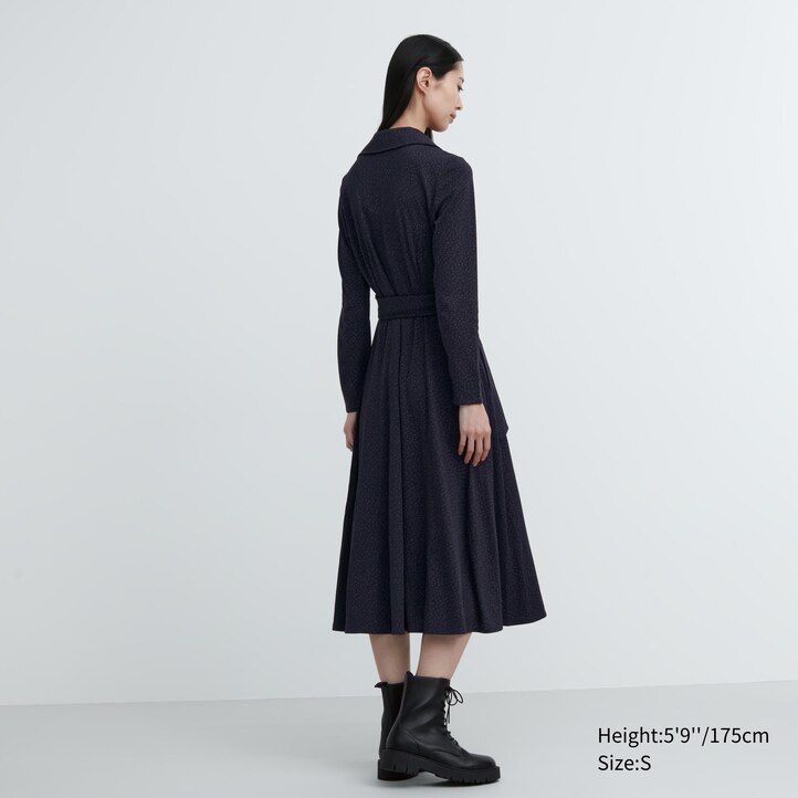 Brown Uniqlo Printed Long Sleeved Wrap Dress | GDUVH-2641