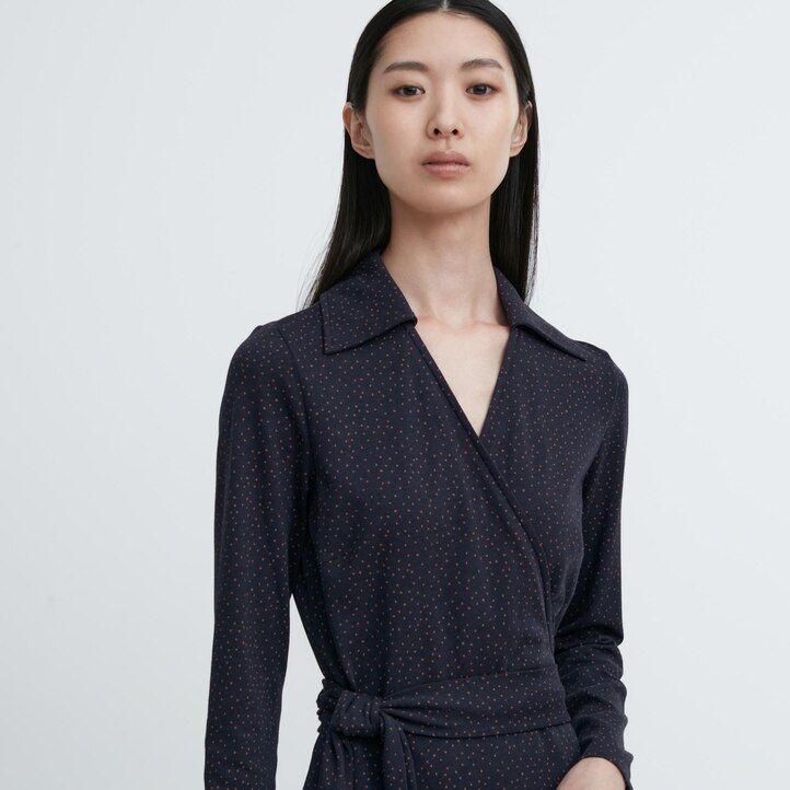 Brown Uniqlo Printed Long Sleeved Wrap Dress | GDUVH-2641