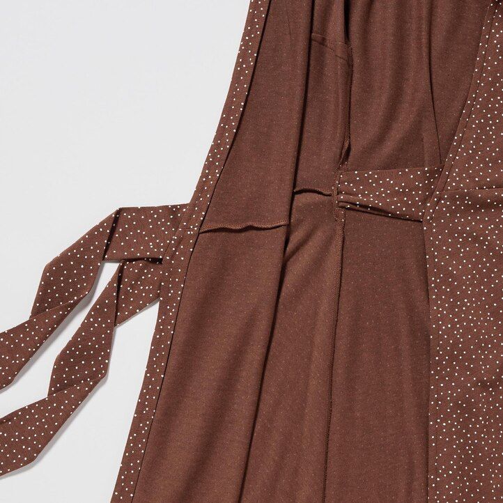 Brown Uniqlo Printed Long Sleeved Wrap Dress | GDUVH-2641