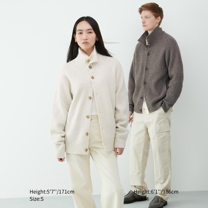 Brown Uniqlo Souffle Yarn Low Gauge Grandad Collar Cardigan | WZTHX-2731