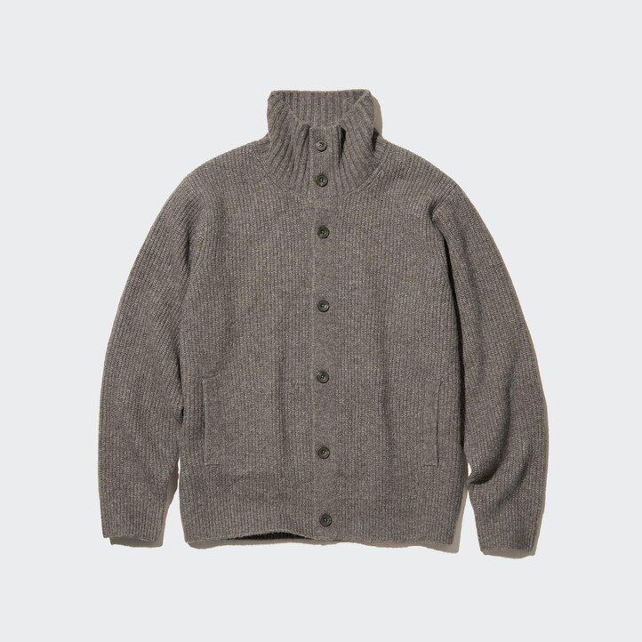 Brown Uniqlo Souffle Yarn Low Gauge Grandad Collar Cardigan | WZTHX-2731
