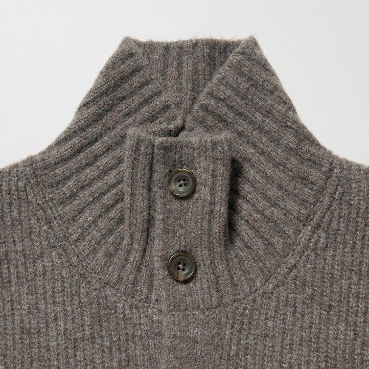 Brown Uniqlo Souffle Yarn Low Gauge Grandad Collar Cardigan | WZTHX-2731