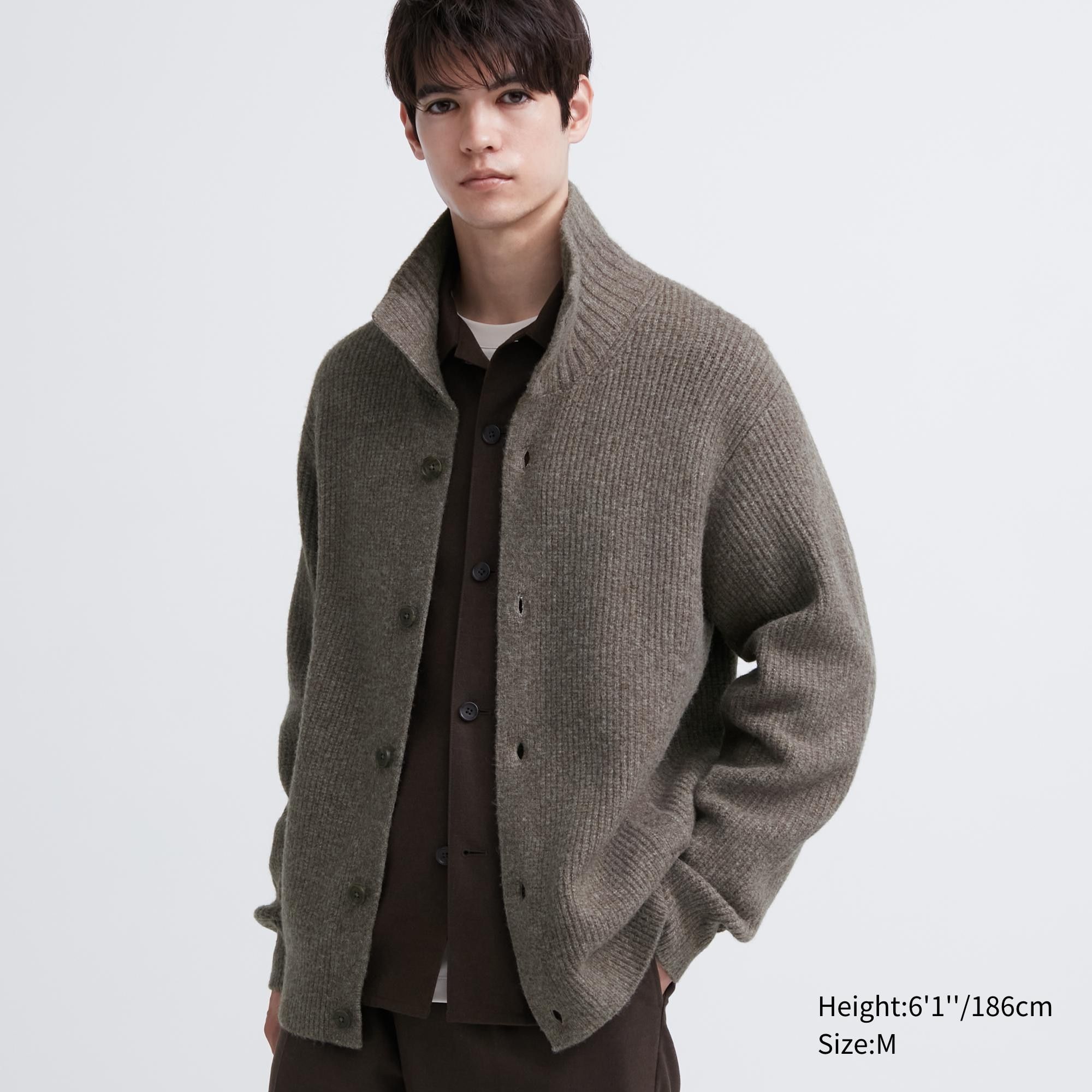 Brown Uniqlo Souffle Yarn Low Gauge Grandad Collar Cardigan | WZTHX-2731