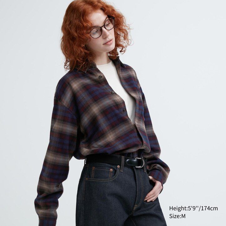 Burgundy Uniqlo Flannel Regular Fit Checked Shirt Regular Collar | DFUTC-1480