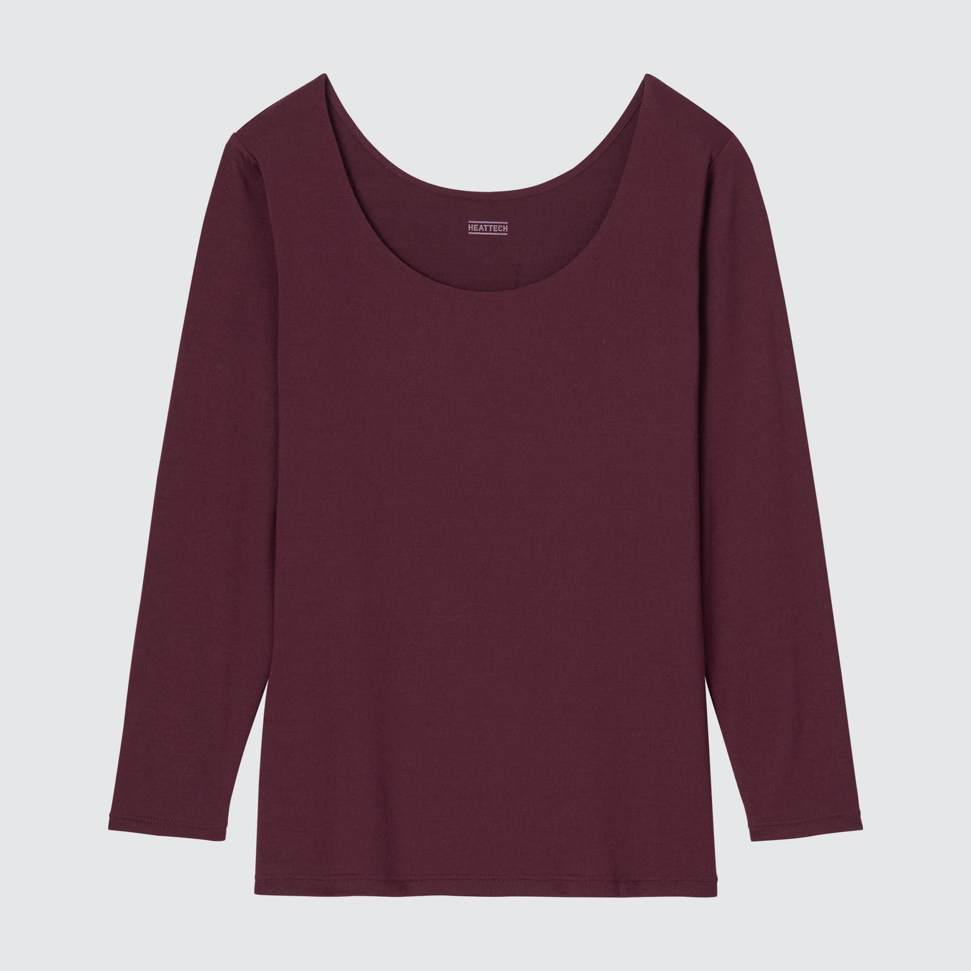 Burgundy Uniqlo Heattech Scoop Neck Long Sleeved Thermal Top | UPCNS-3281