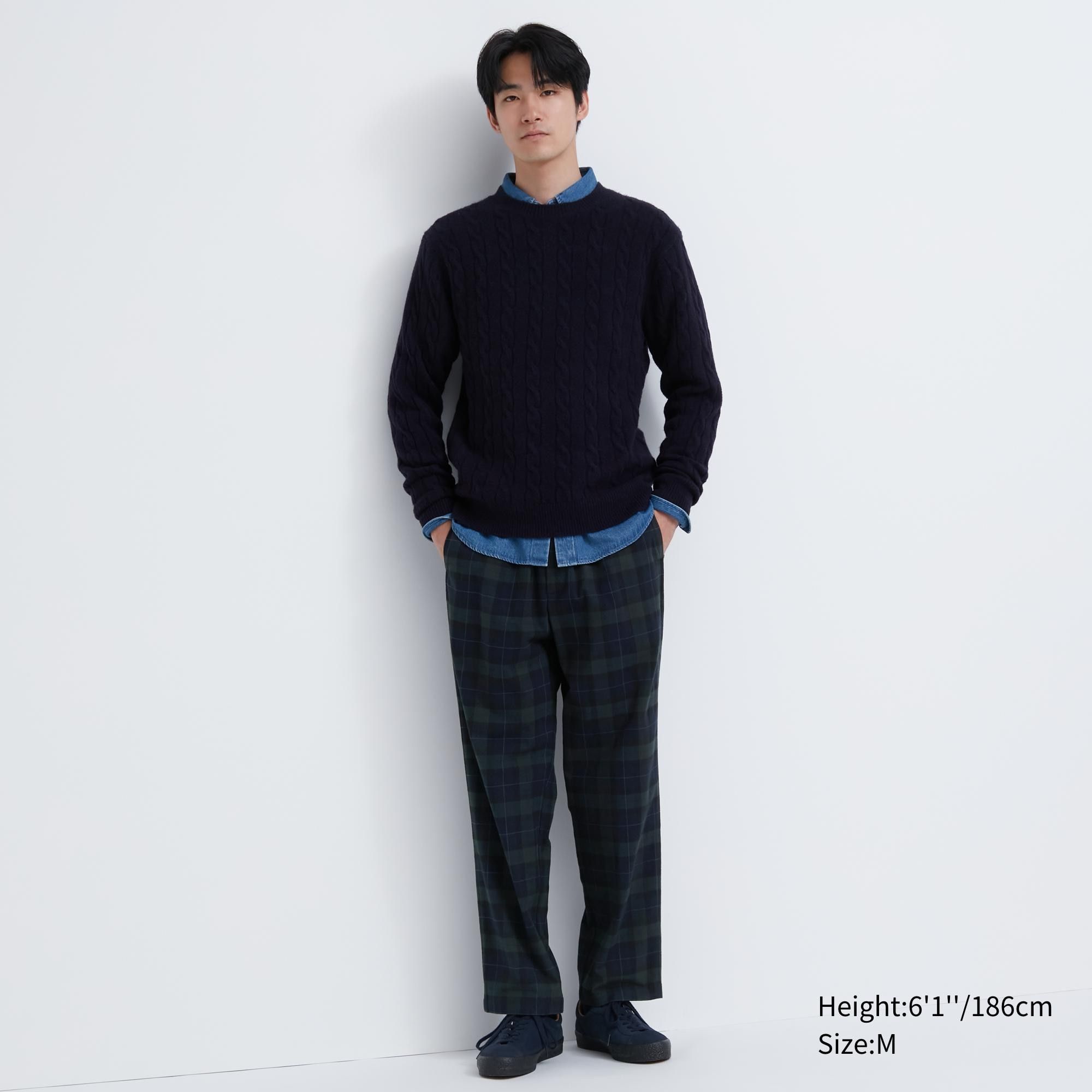 Dark Green Uniqlo Flannel Easy Patterned Ankle Length Trousers | IWCTA-7489