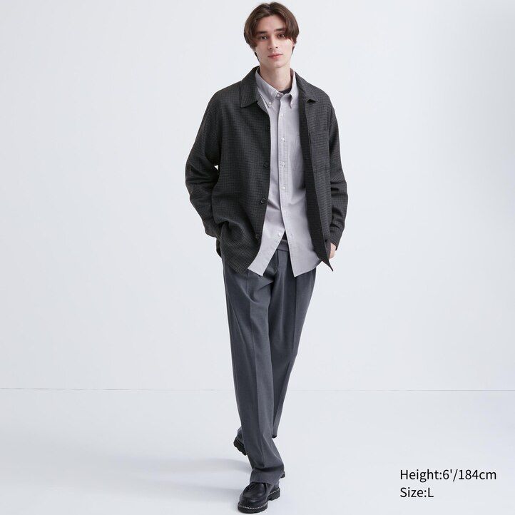 Dark Grey Uniqlo Brushed Twill Checked Long Sleeved Overshirt | THWRU-2317