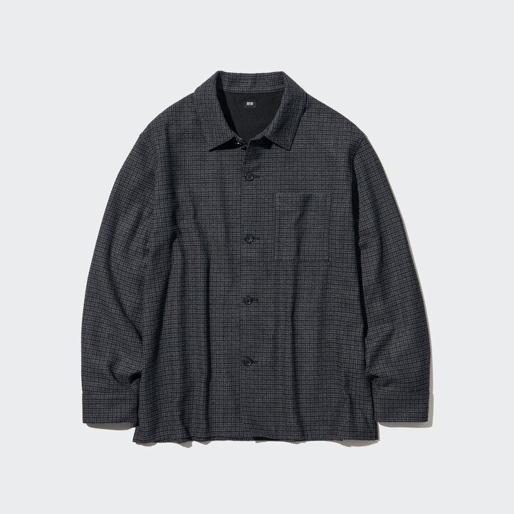 Dark Grey Uniqlo Brushed Twill Checked Long Sleeved Overshirt | THWRU-2317