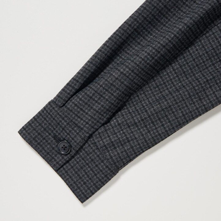 Dark Grey Uniqlo Brushed Twill Checked Long Sleeved Overshirt | THWRU-2317
