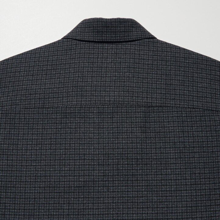 Dark Grey Uniqlo Brushed Twill Checked Long Sleeved Overshirt | THWRU-2317