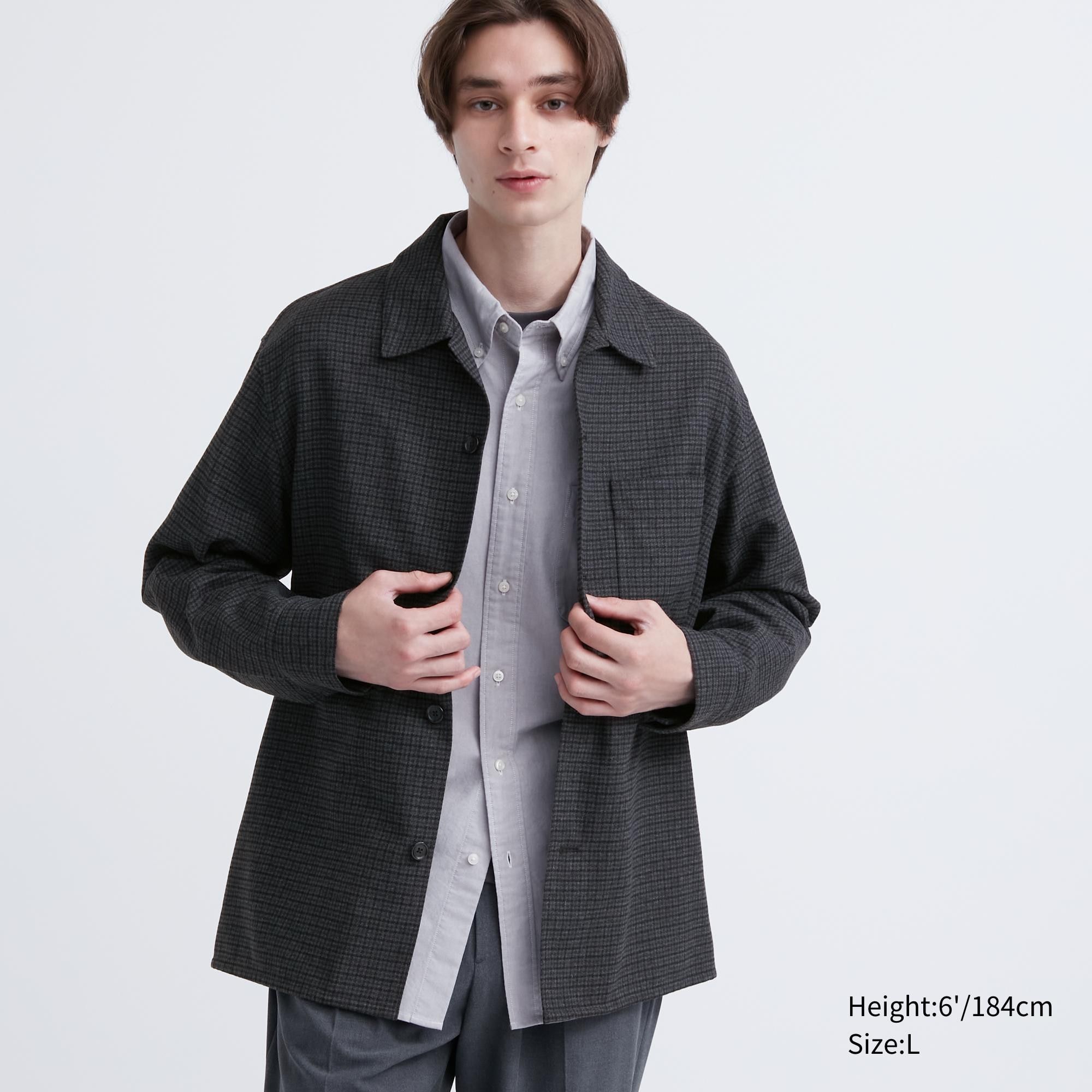 Dark Grey Uniqlo Brushed Twill Checked Long Sleeved Overshirt | THWRU-2317