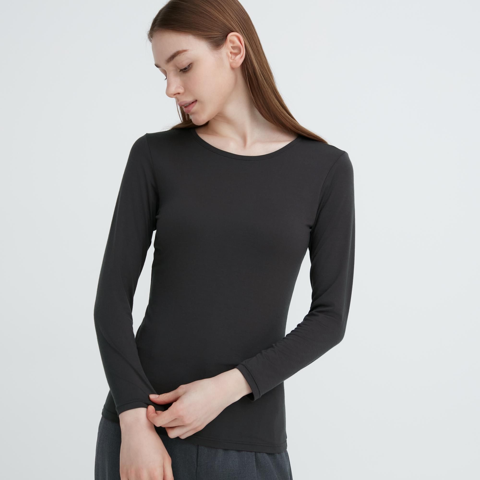 Dark Grey Uniqlo Heattech Crew Neck Long Sleeved Thermal Top | KQIGW-4105