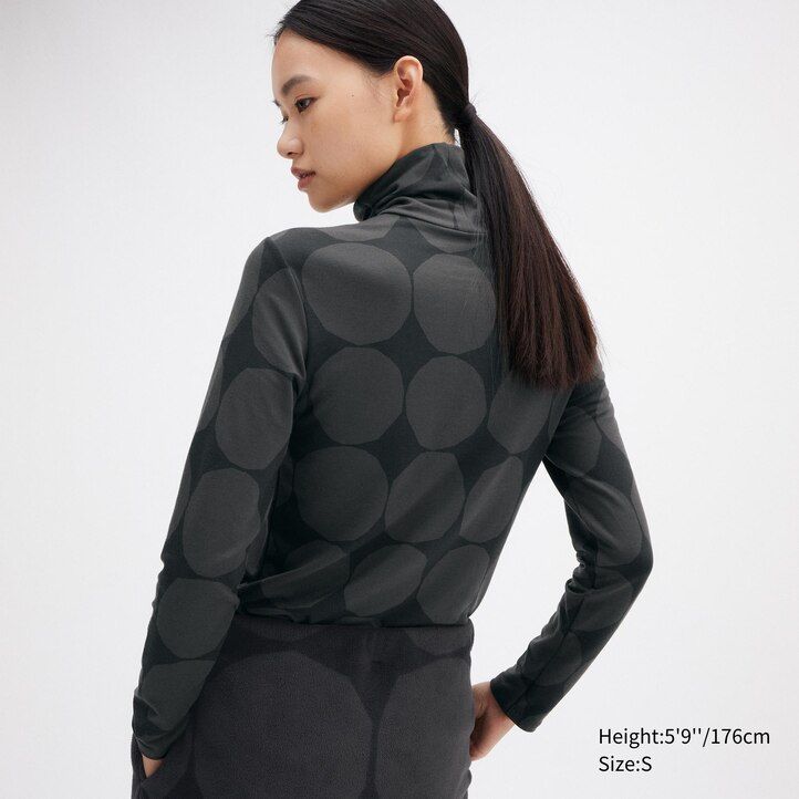 Dark Grey Uniqlo Heattech Turtleneck Dot Print Turtleneck Long Sleeved Thermal Top | DMVIO-9758