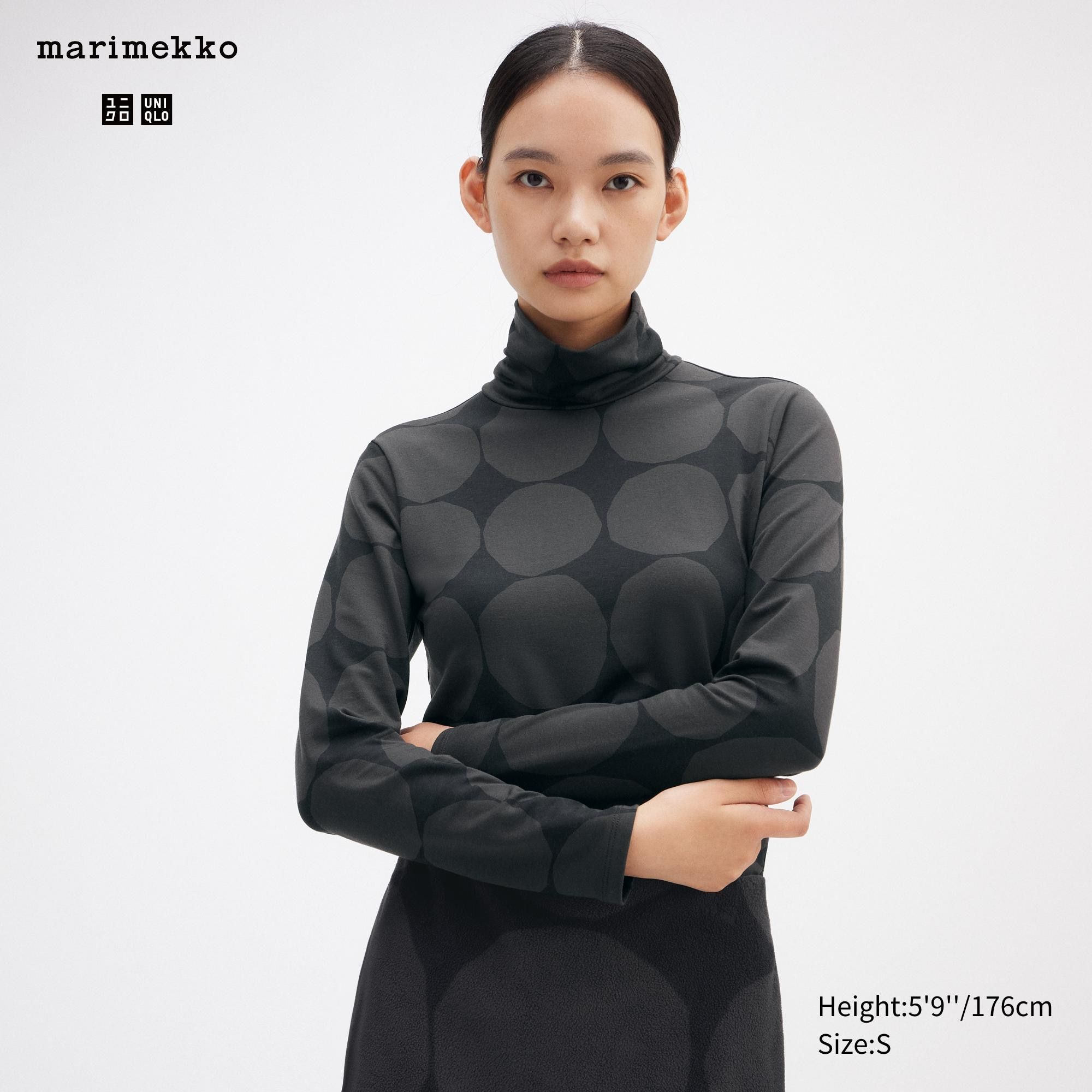 Dark Grey Uniqlo Heattech Turtleneck Dot Print Turtleneck Long Sleeved Thermal Top | DMVIO-9758