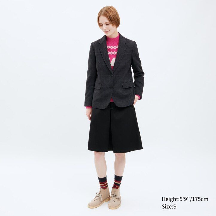 Dark Grey Uniqlo Single Breasted Checked Jacket | AXCWP-2548