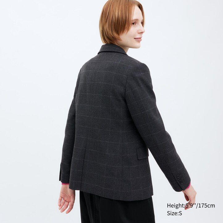 Dark Grey Uniqlo Single Breasted Checked Jacket | AXCWP-2548