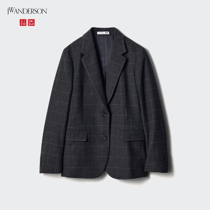 Dark Grey Uniqlo Single Breasted Checked Jacket | AXCWP-2548