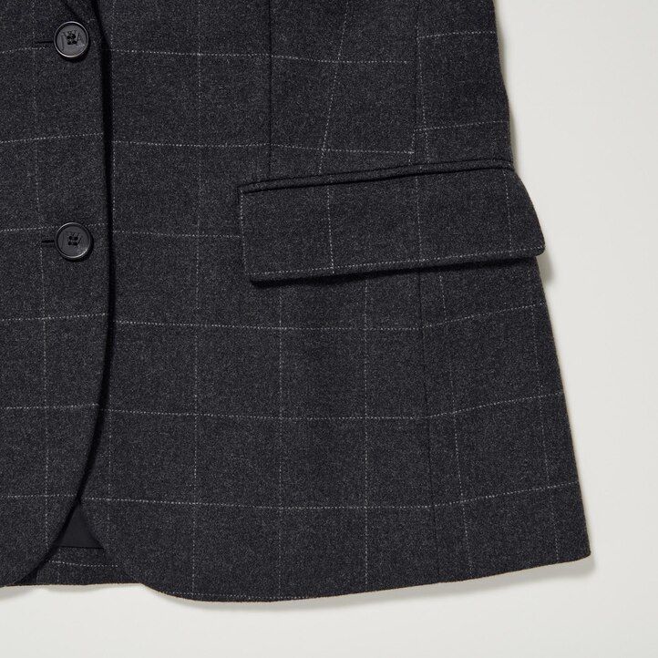Dark Grey Uniqlo Single Breasted Checked Jacket | AXCWP-2548
