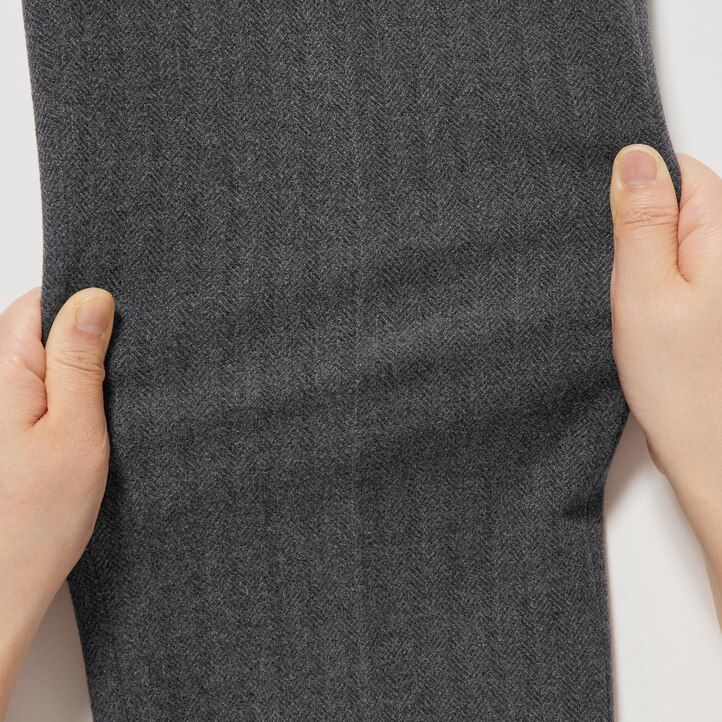 Dark Grey Uniqlo Smart Brushed Herringbone Ankle Length Trousers | CSARJ-5792