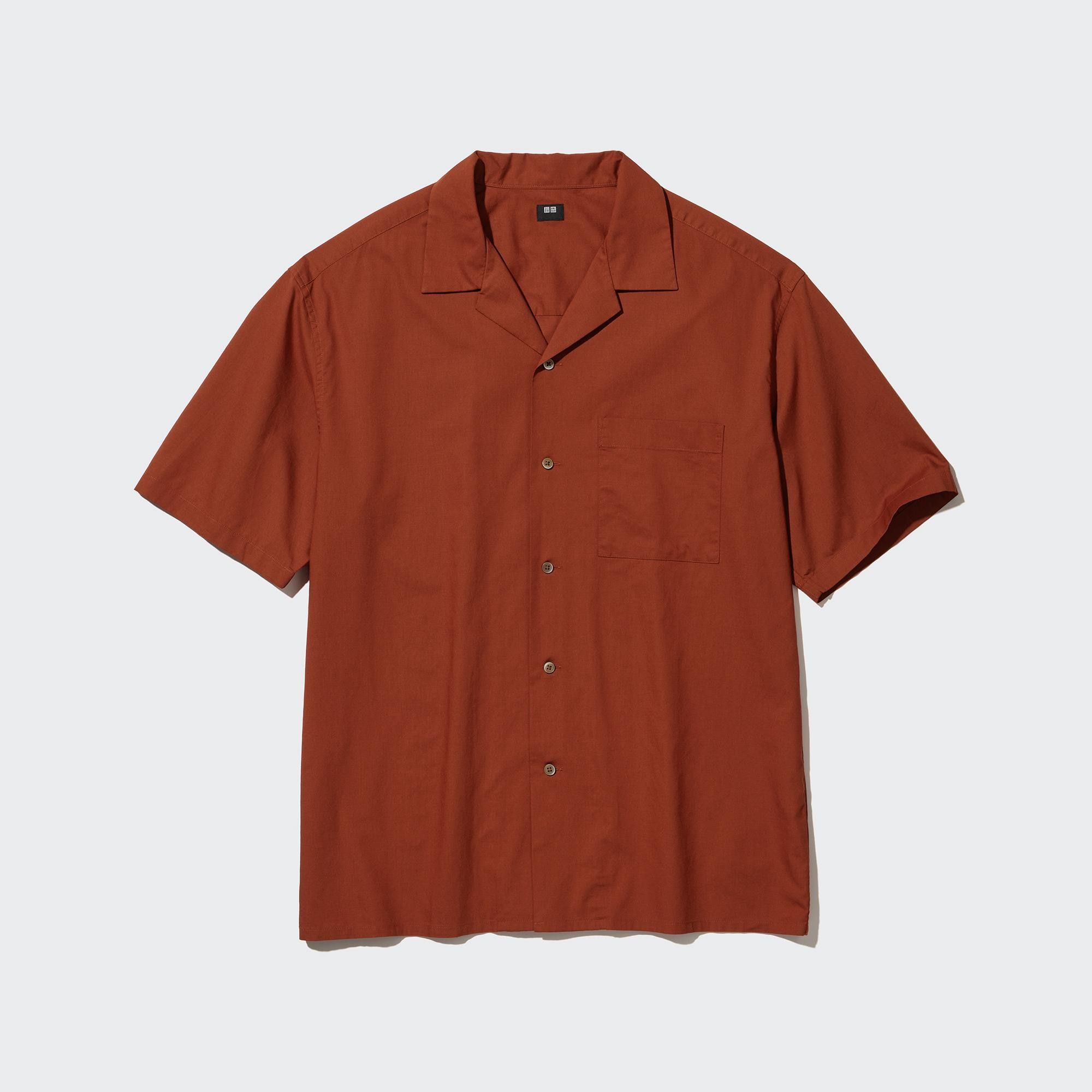 Dark Orange Uniqlo Casual Short Sleeved Shirt Open Collar | QSPYA-8361