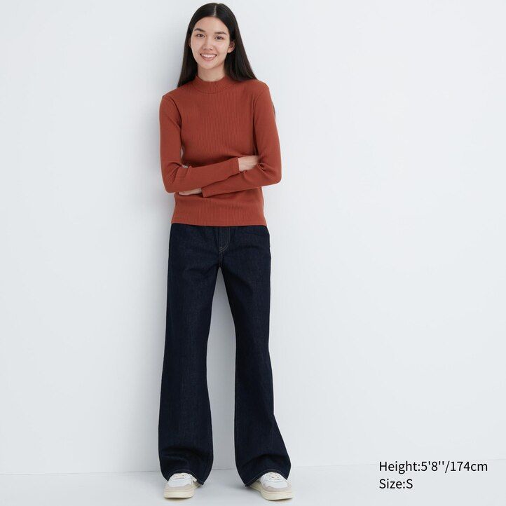 Dark Orange Uniqlo Ribbed High Neck Long Sleeved T-Shirt | WSVMZ-1274