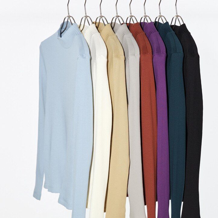 Dark Orange Uniqlo Ribbed High Neck Long Sleeved T-Shirt | WSVMZ-1274
