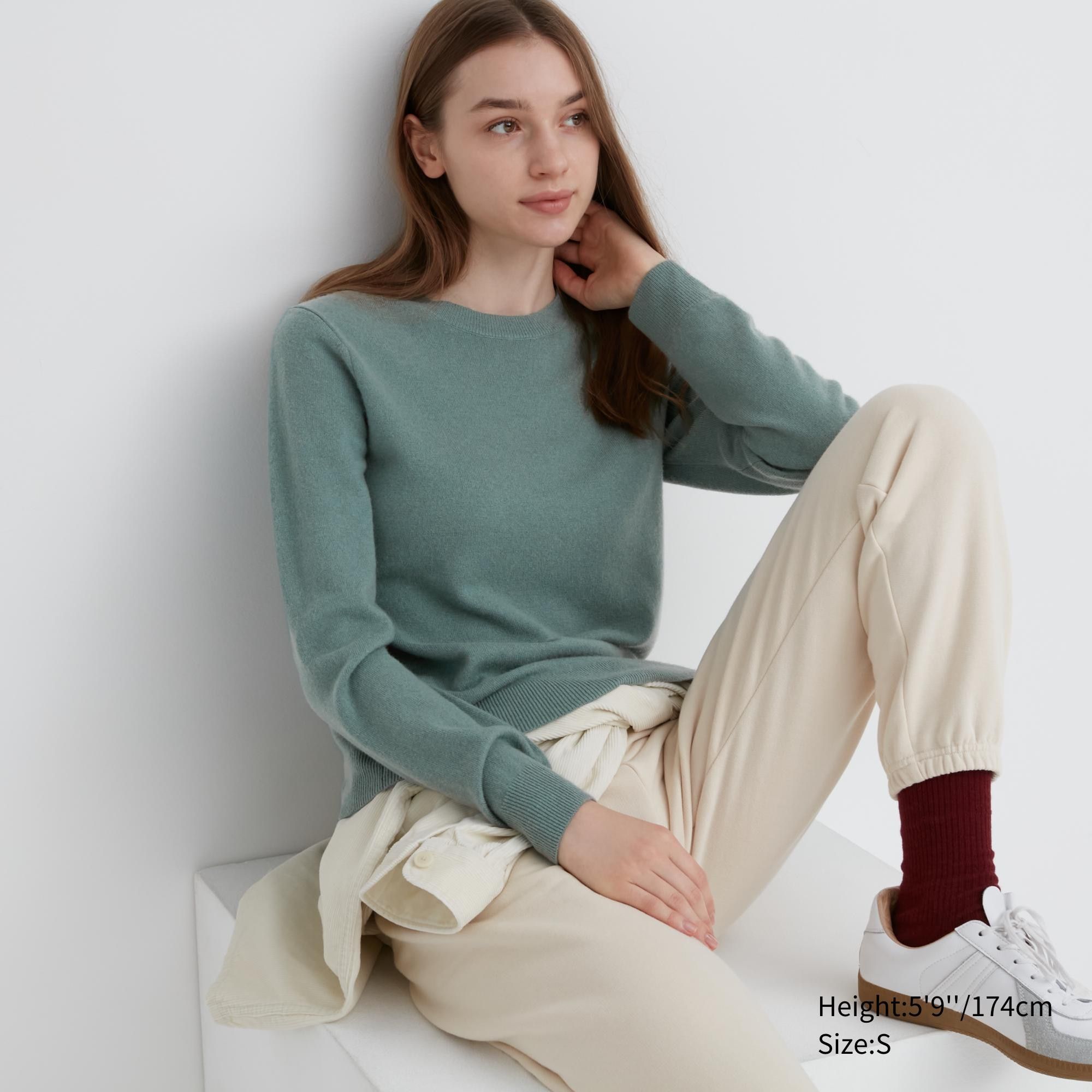 Green Uniqlo 100pct Cashmere Crew Neck Jumper | ENQIK-5042