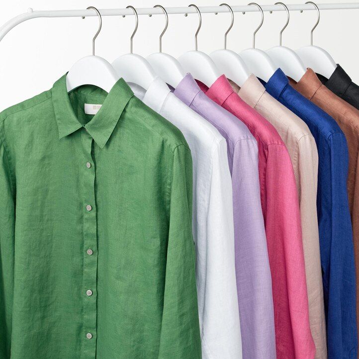 Green Uniqlo 100pct Premium Linen Shirt | PLVBU-4562
