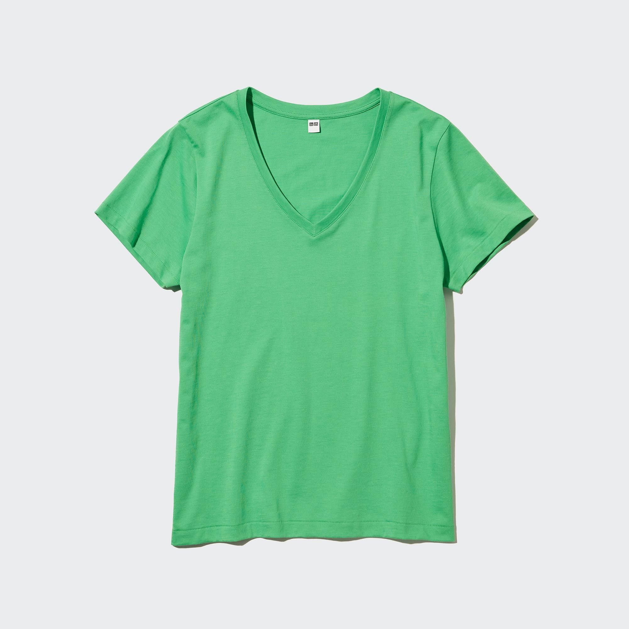 Green Uniqlo 100pct Supima Cotton V Neck T-Shirt | OHMKW-9763