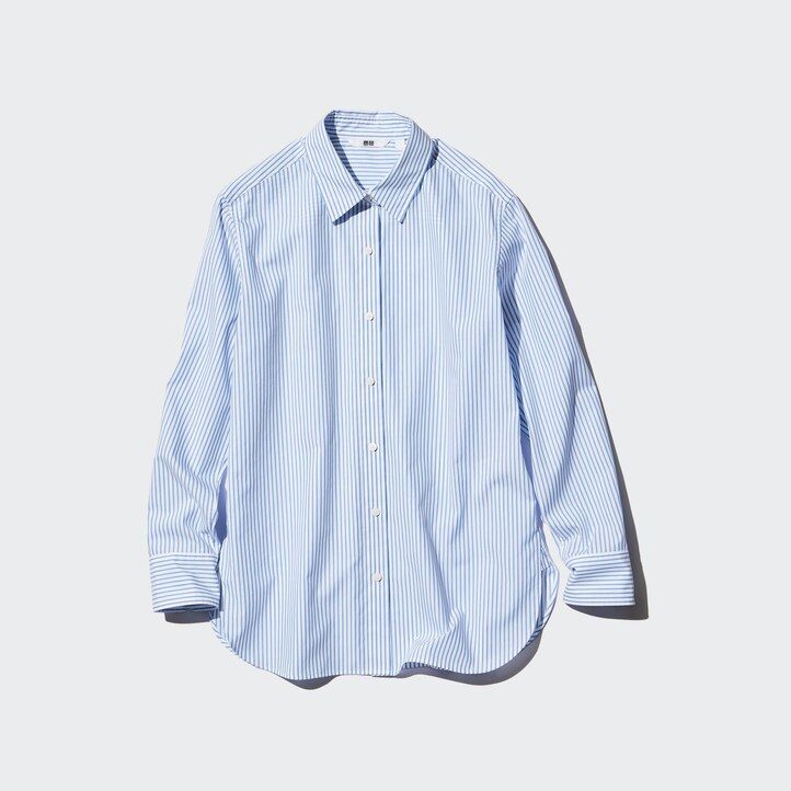 Green Uniqlo Extra Fine Cotton Striped Long Sleeved Shirt | BOSNT-3125
