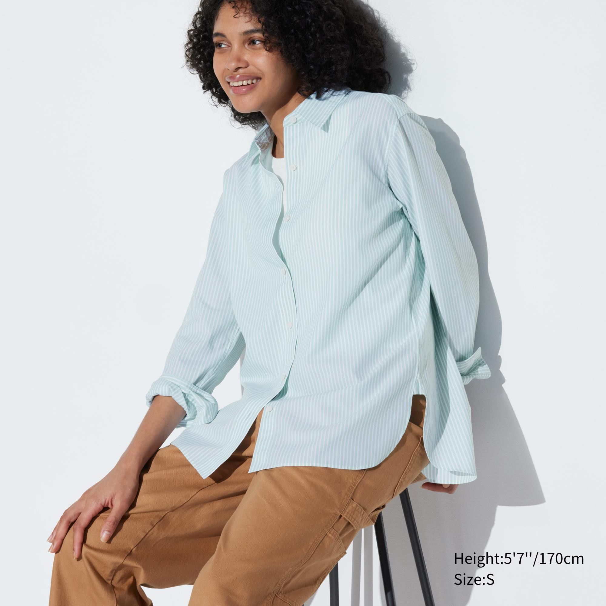 Green Uniqlo Extra Fine Cotton Striped Long Sleeved Shirt | BOSNT-3125