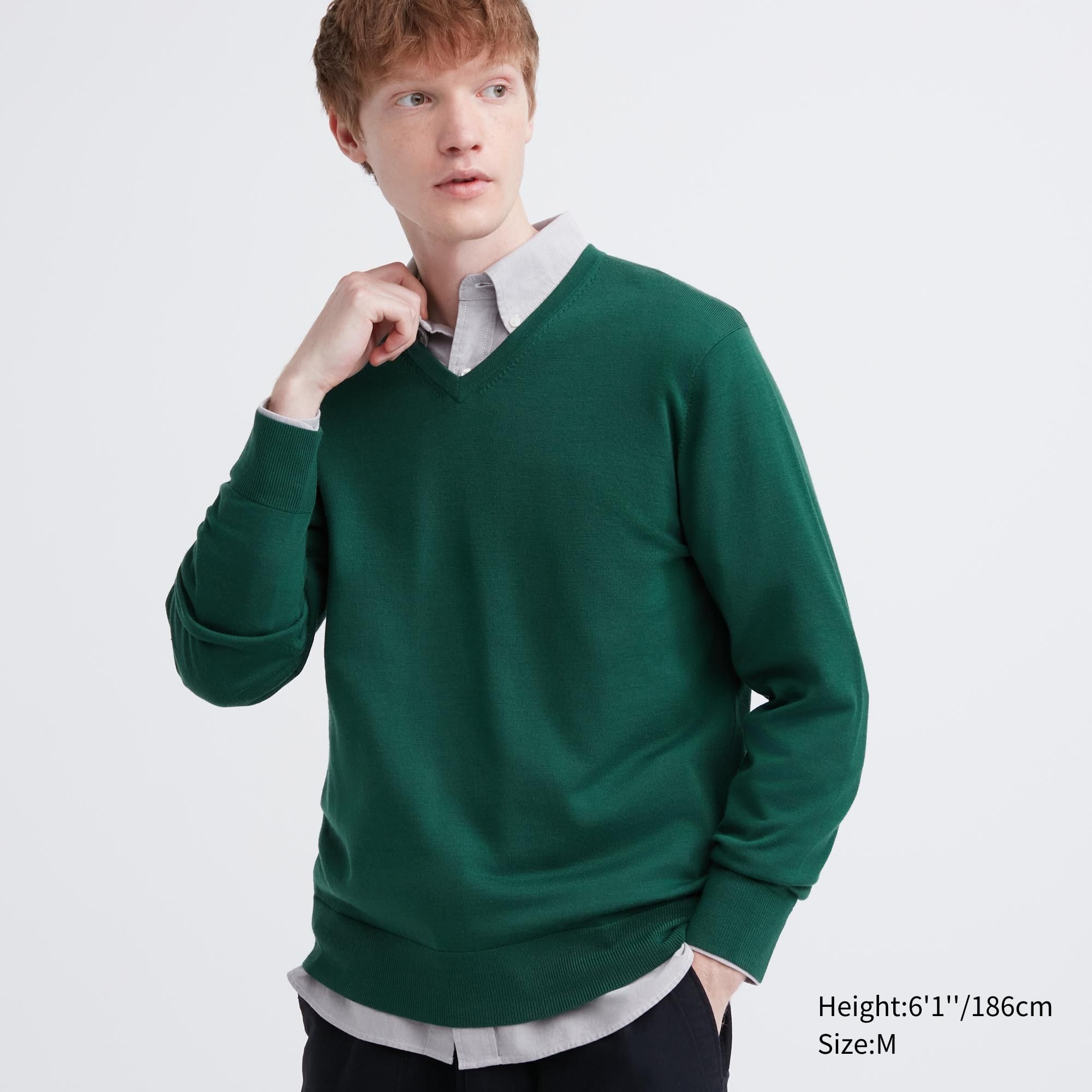 Green Uniqlo Extra Fine Merino V Neck Jumper | GVKXN-8930