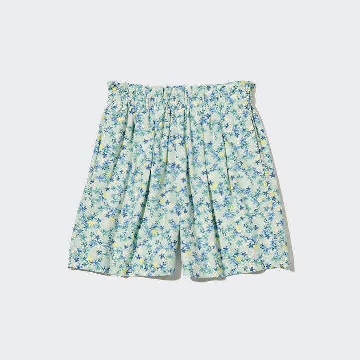 Green Uniqlo Girls Linen Blend Flower Print Easy Shorts | HBPQM-5487