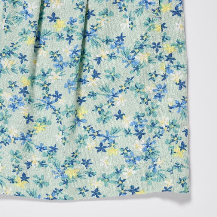 Green Uniqlo Girls Linen Blend Flower Print Easy Shorts | HBPQM-5487