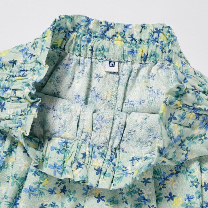 Green Uniqlo Girls Linen Blend Flower Print Easy Shorts | HBPQM-5487