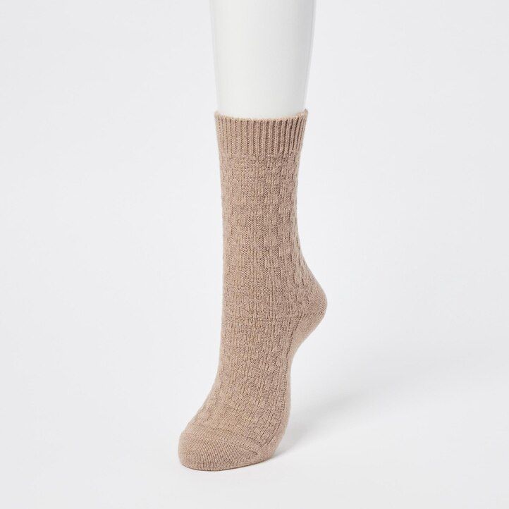 Green Uniqlo Heattech Cable Knit Thermal Socks | TZSQB-0385