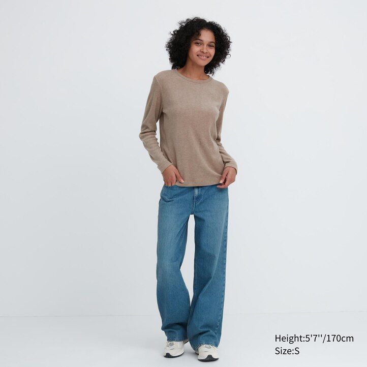 Green Uniqlo Heattech Fleece Crew Neck Long Sleeved Thermal Top | DHTBZ-4175
