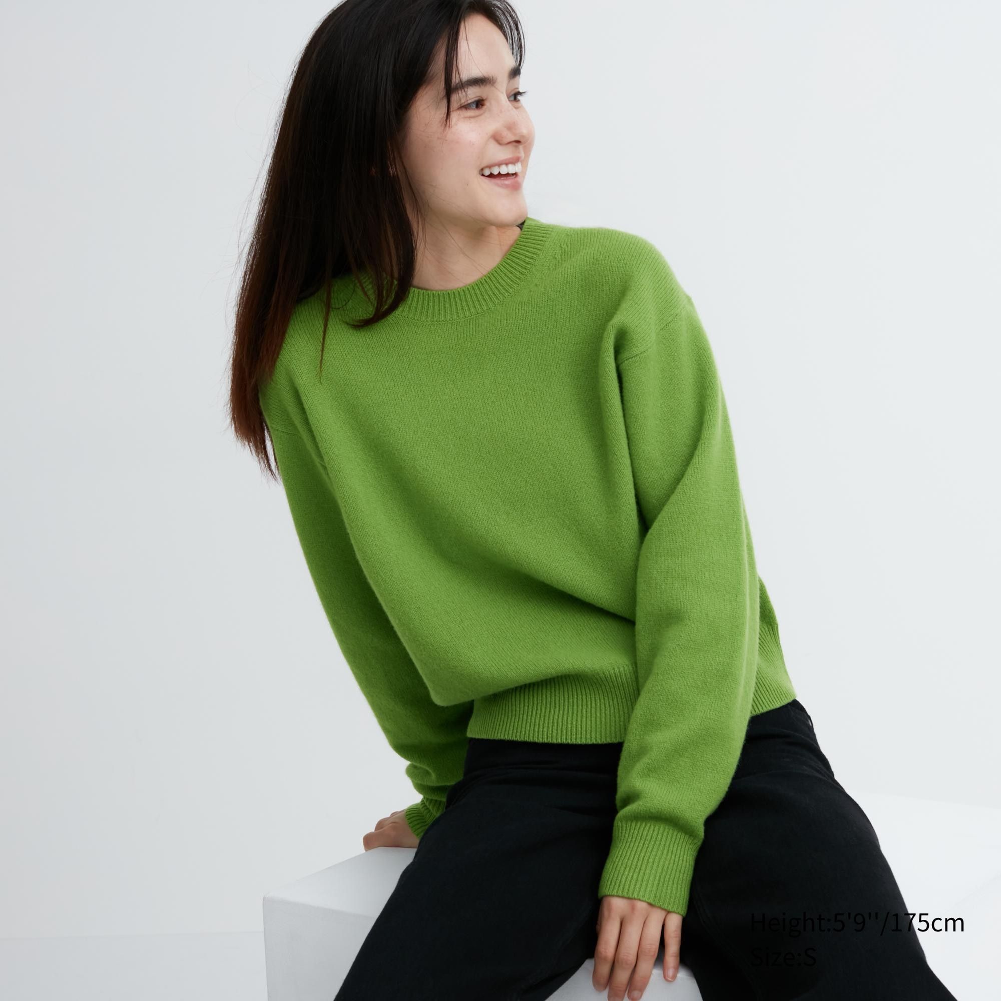 Green Uniqlo Premium Lambswool Crew Neck Jumper | EUQSM-8519