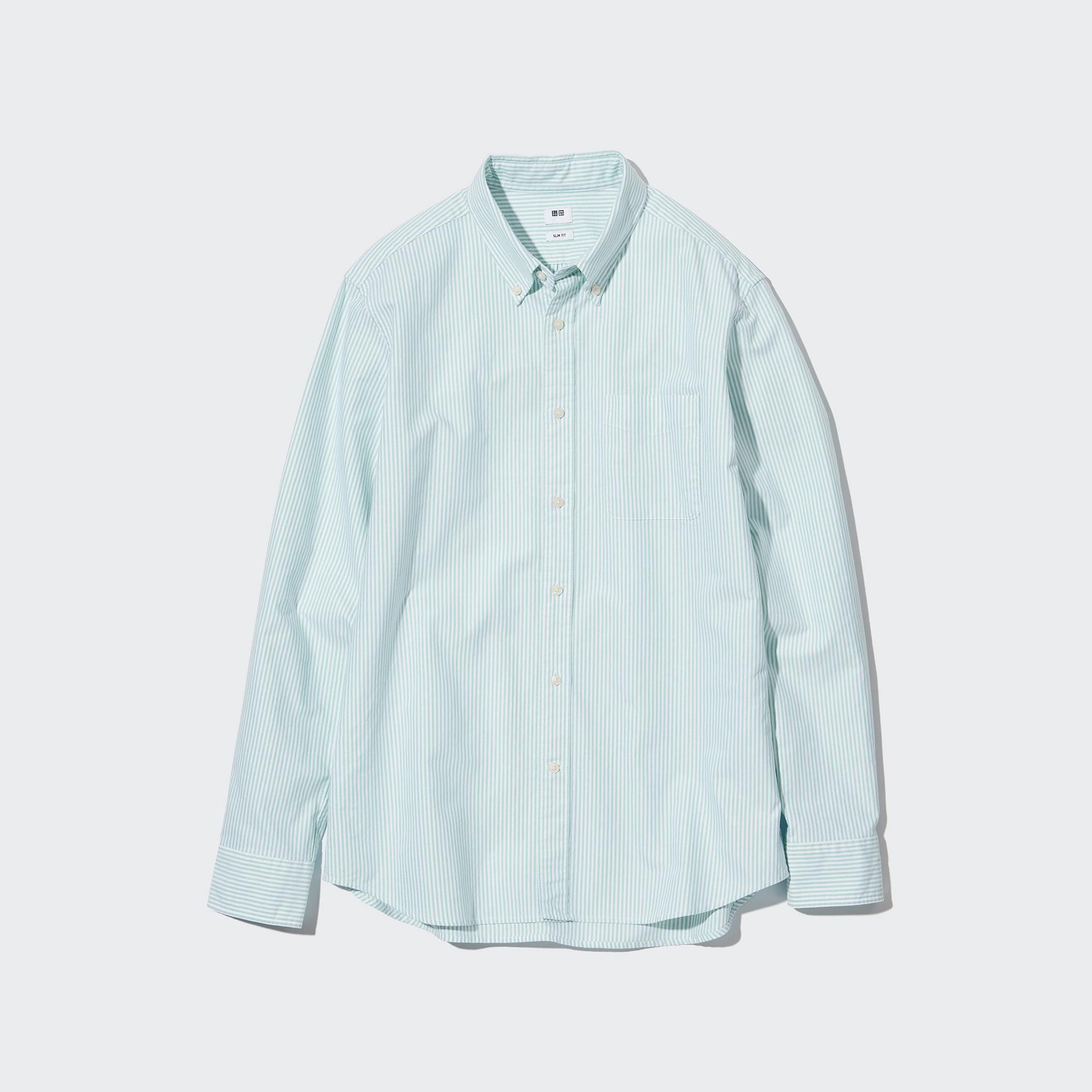 Green Uniqlo Slim Fit Striped Oxford Shirt | YQHXV-6045